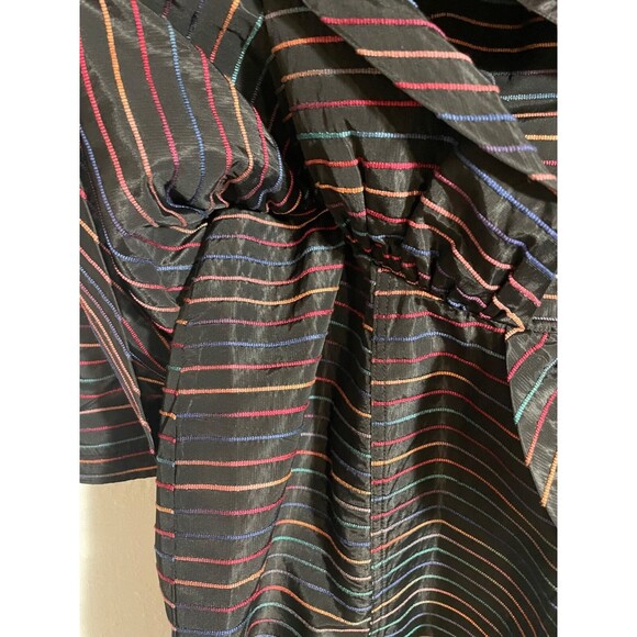 Vintage Karen Alexander Peplum Dress 80s Rainbow Stripe Long Sleeve Maxi Size 8 - Picture 7 of 16